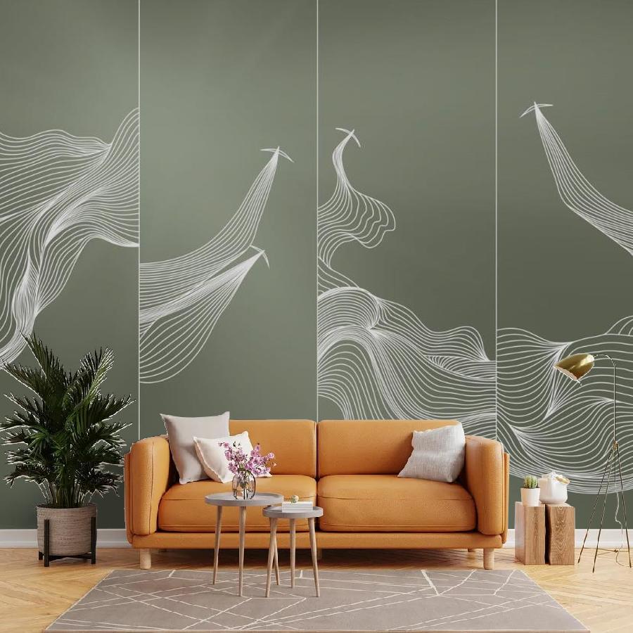 фотообои линии белые на зеленом 14-1136