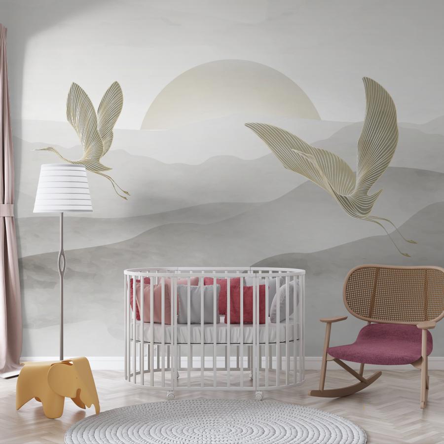 фотообои 3д горы и журавли 14-1260