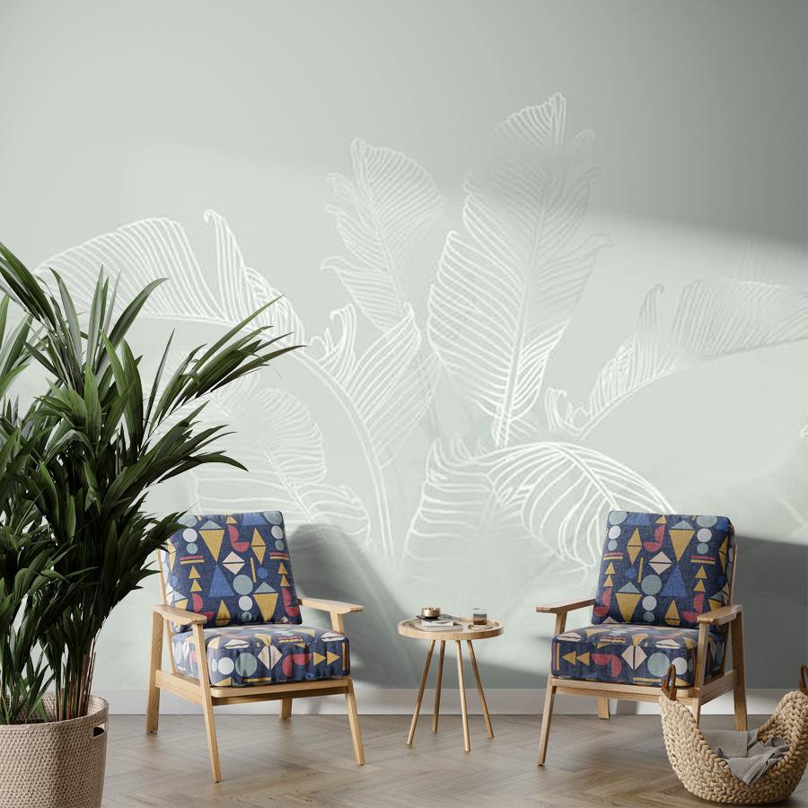 фотообои листья в оливковом тумане