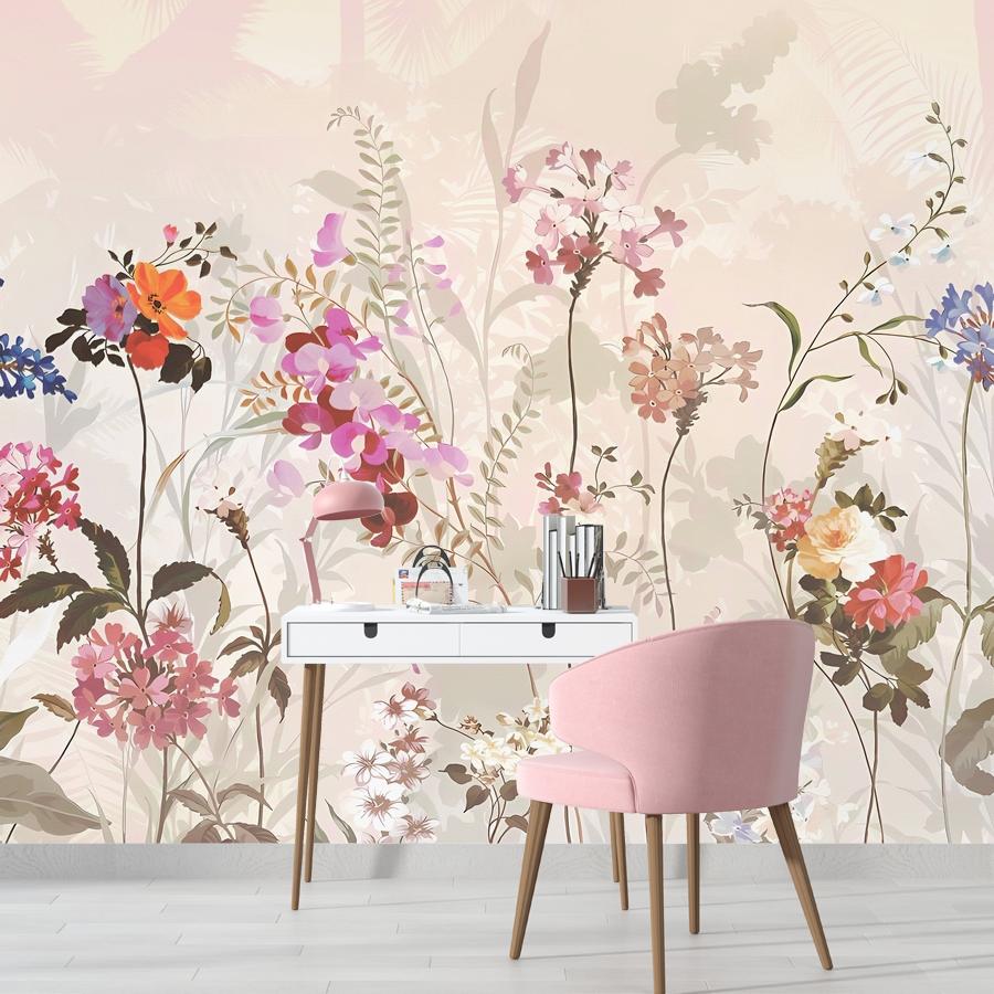 фотообои цветочная поляна с птицами 14-1110