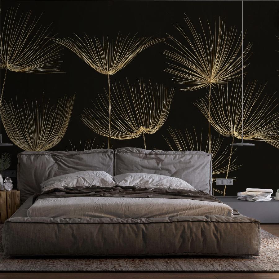 фотообои цветы золотые на черном 14-1286