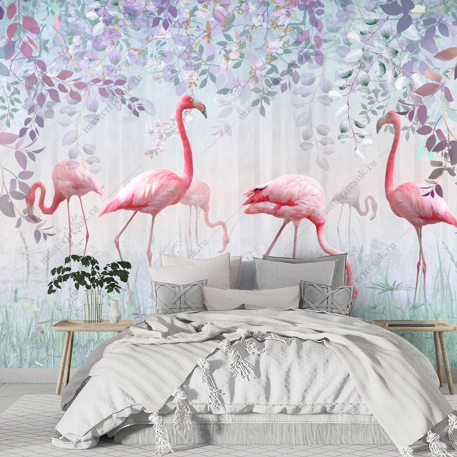фотообои фламинго в саду 10-757