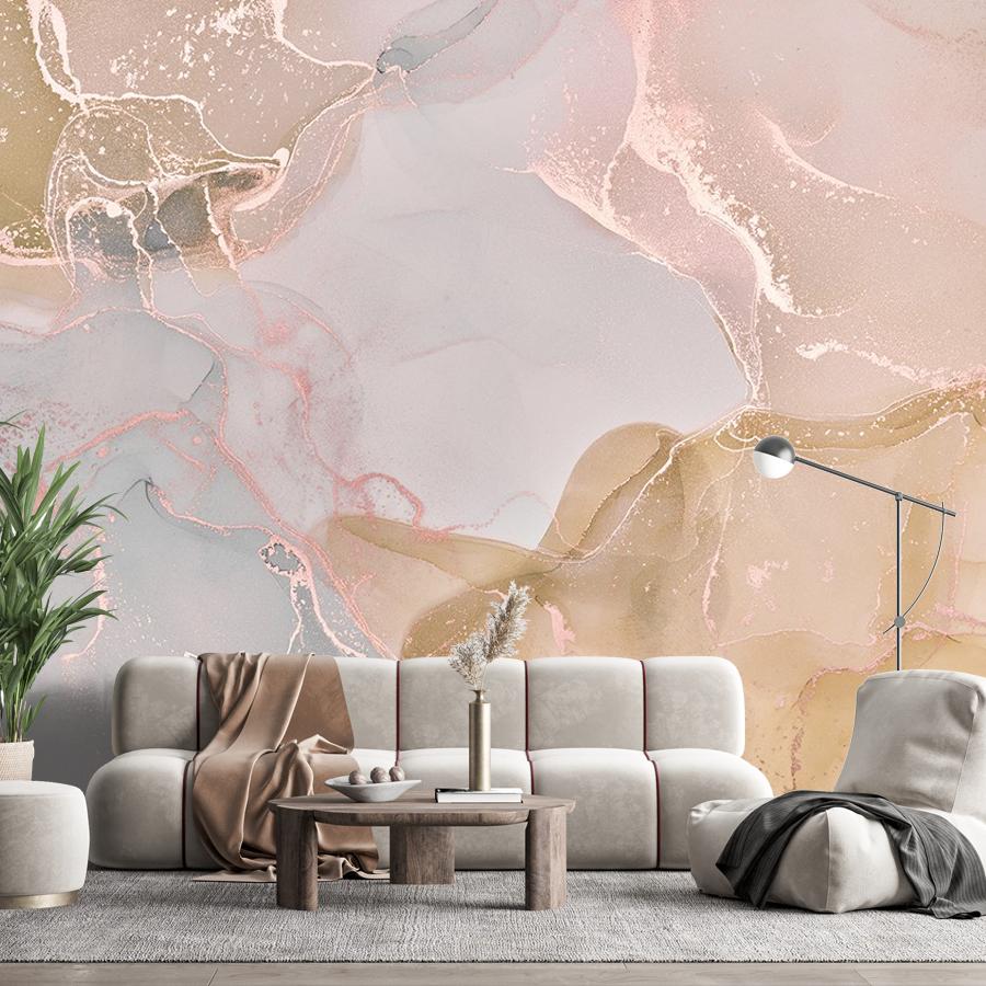 фотообои розовый флюид с золотом 9-1501