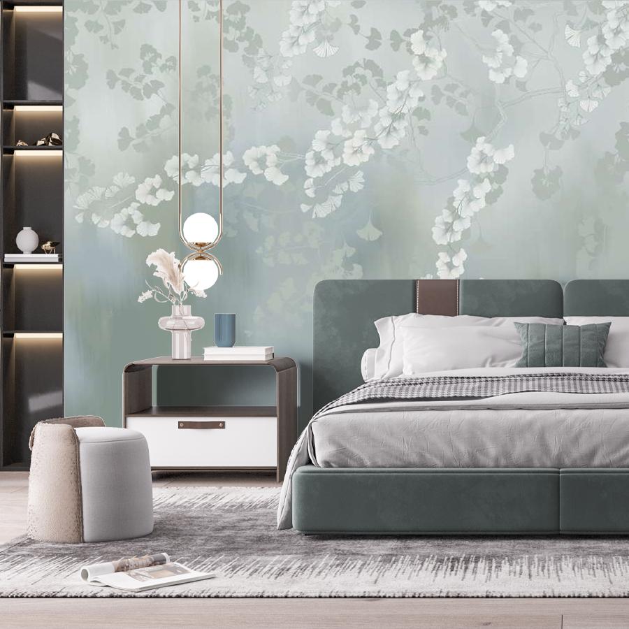 фотообои нежные ветви на мятном фоне 13-1003