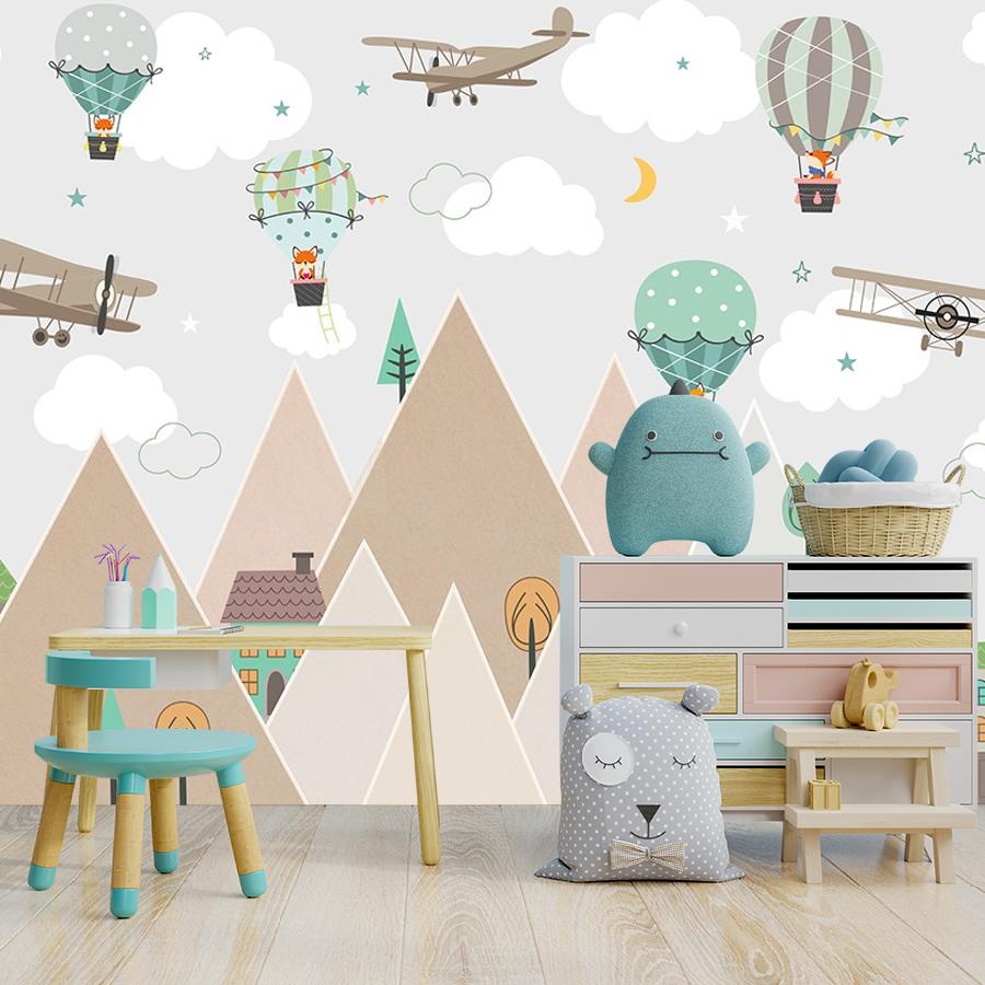 фотообои горы с воздушными шарами и самолетами 14-835