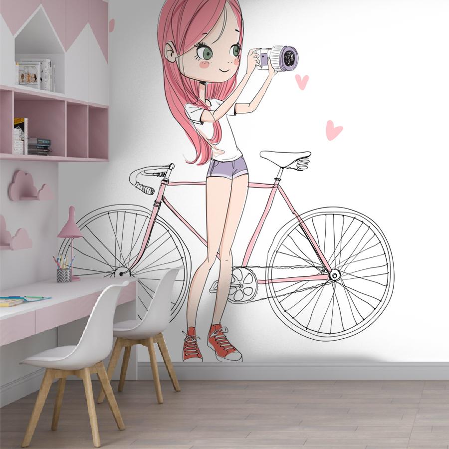 фотообои девушка возле велосипеда 12-1256