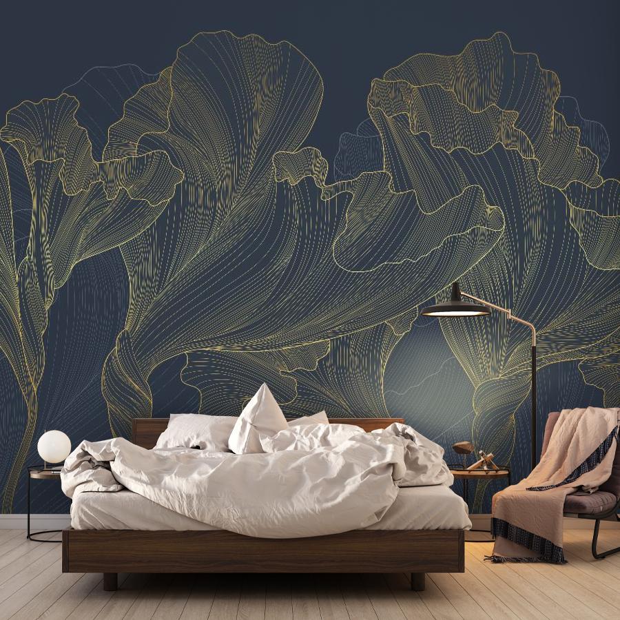 фотообои линии золотые на синем фоне 14-1050