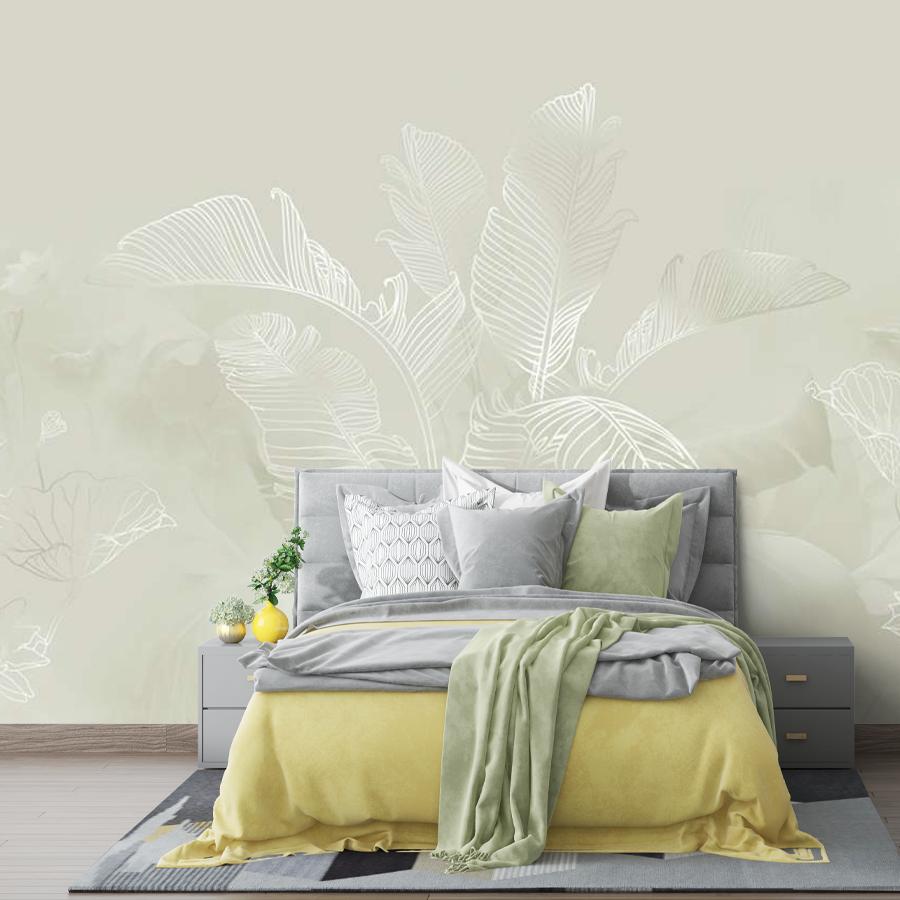 фотообои листья в бежевом тумане