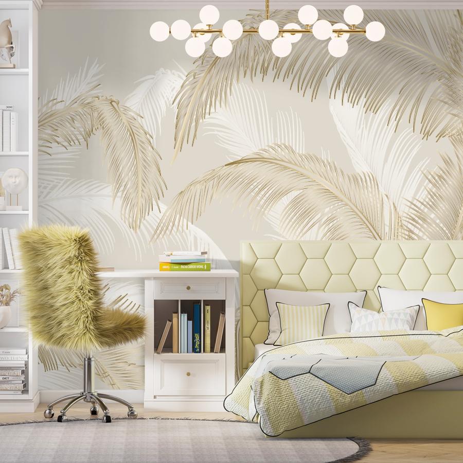 Фотообои Листья золотистые на бежевом 14-1215