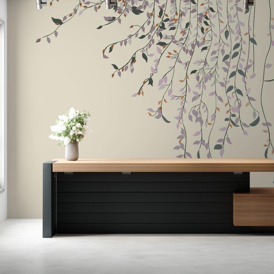 фотообои ветви с листьями на бежевом фоне 14-1091