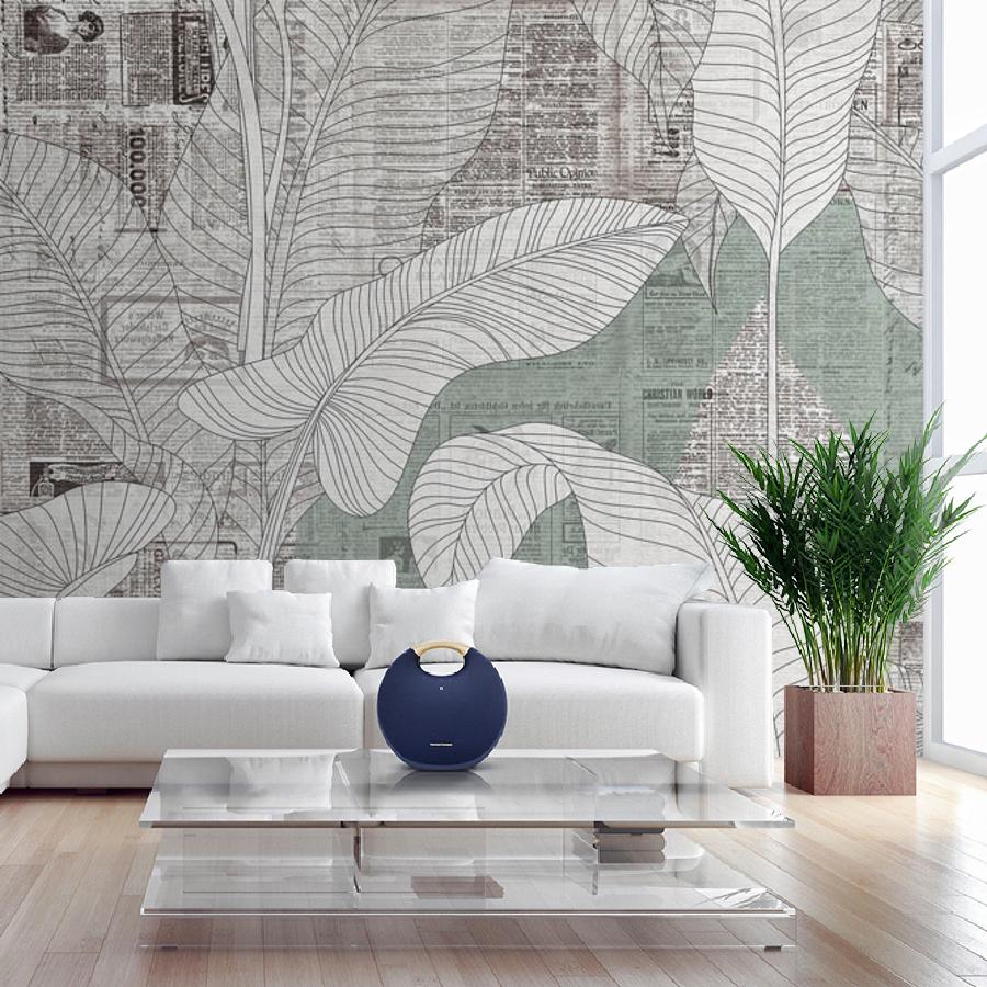 фотообои старая газета и тропические листья 9-1246