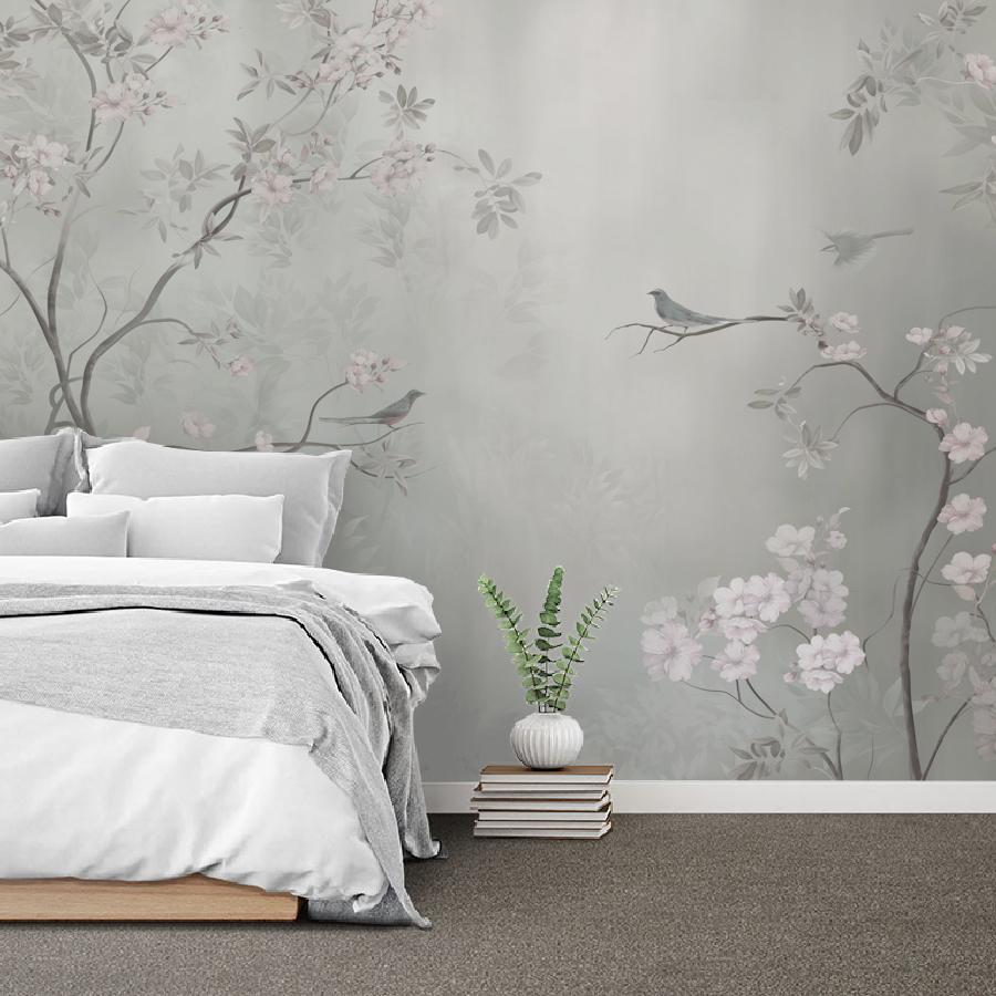 фотообои шинуазри на серебряном фоне 13-1088