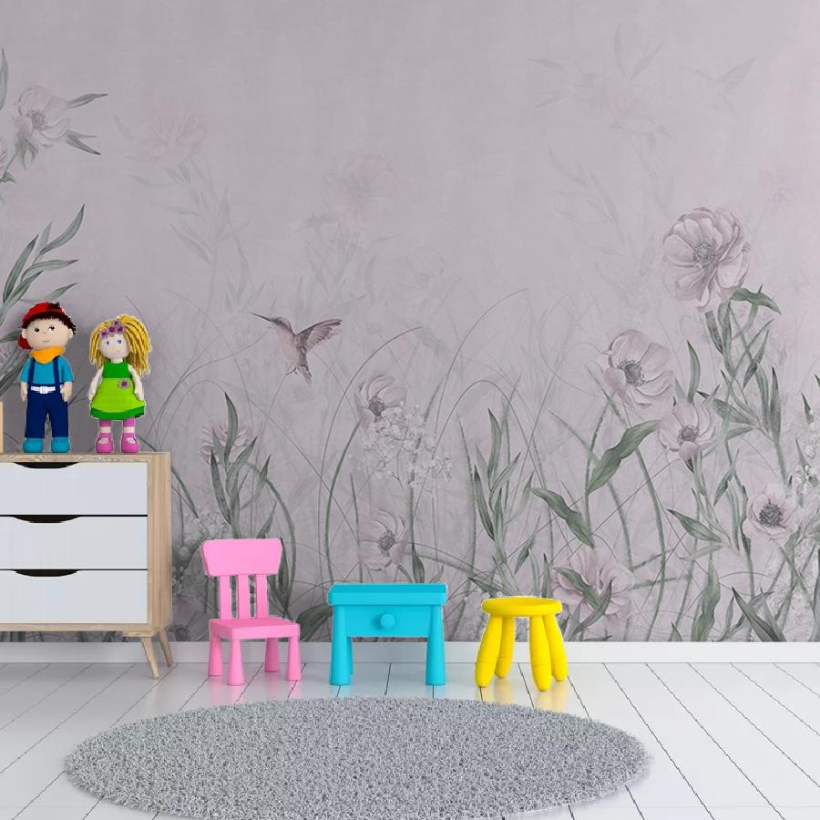 фотообои полевые цветы на розовом фоне 12-1641