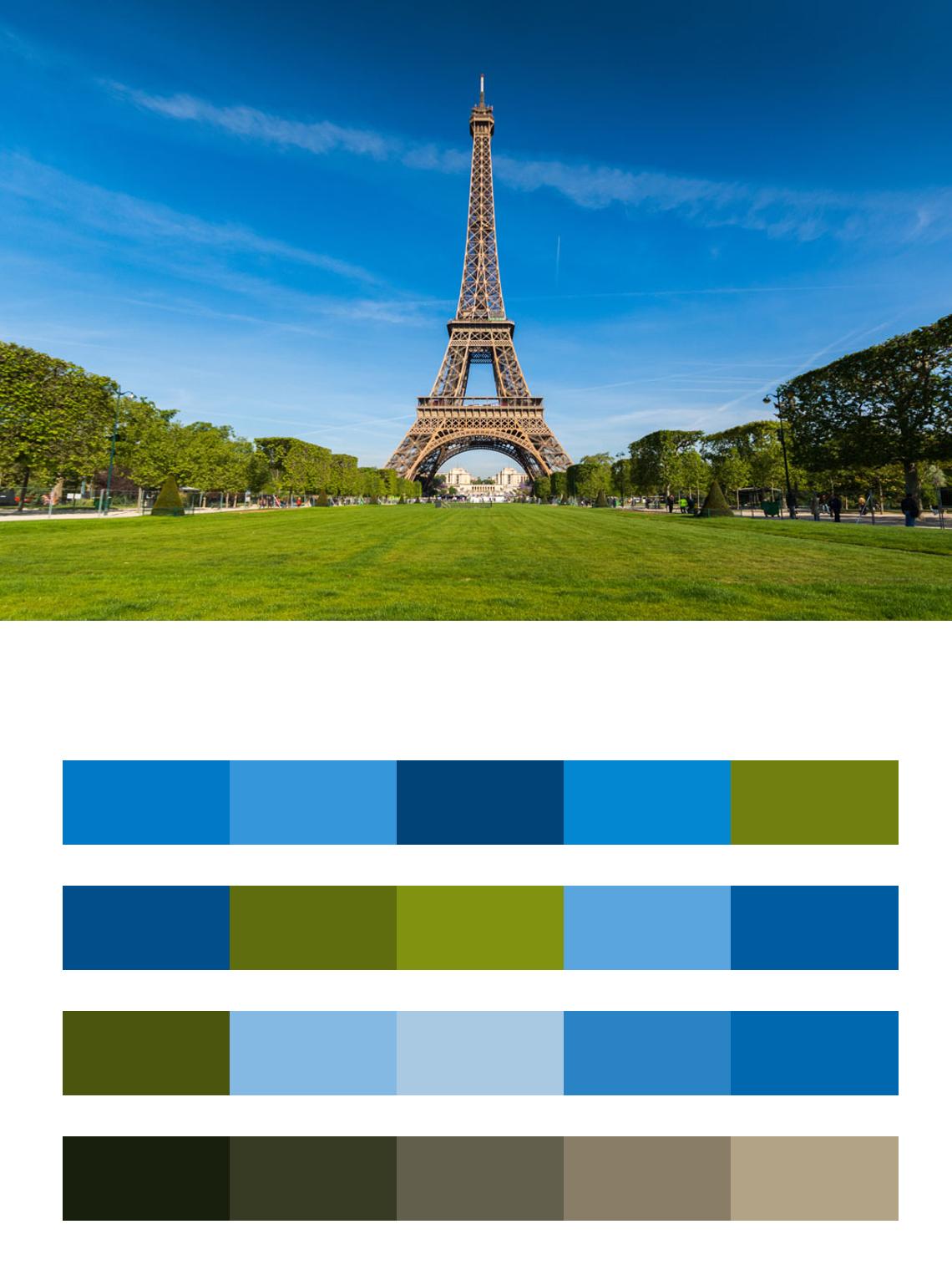 Париж Эйфелева башня на зеленой лужайке цвета