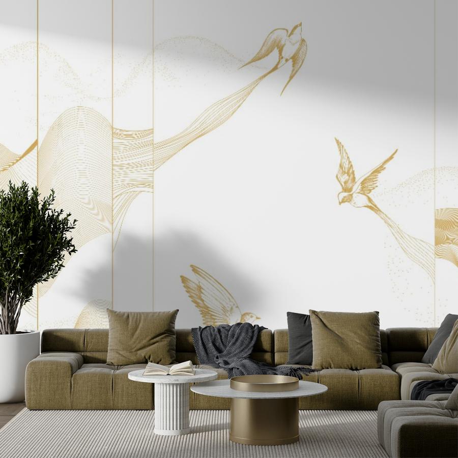 фотообои ласточки золотистые в гостиную 14-1176