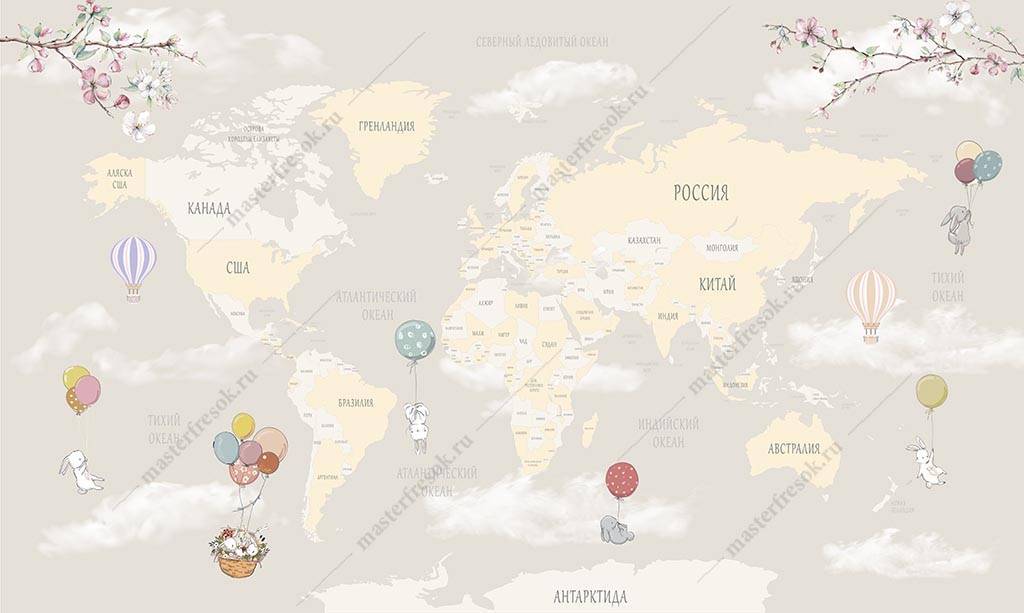 Фотообои Карта мира с зайчиками