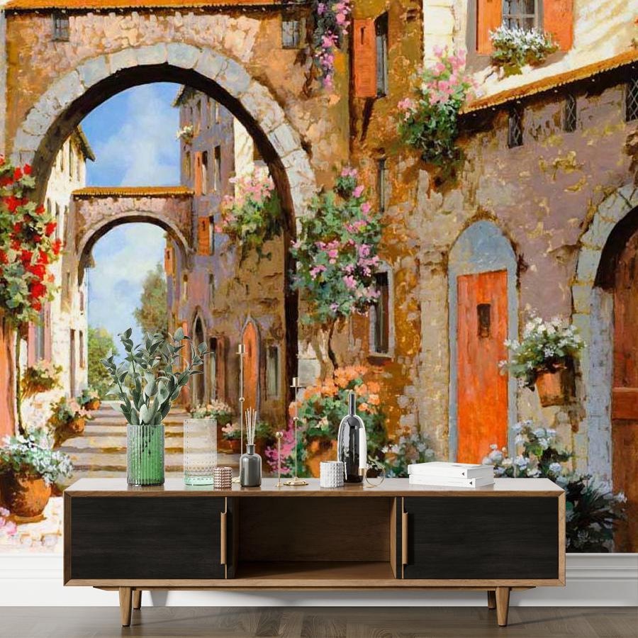 фотообои широкая улочка с арками 8-020