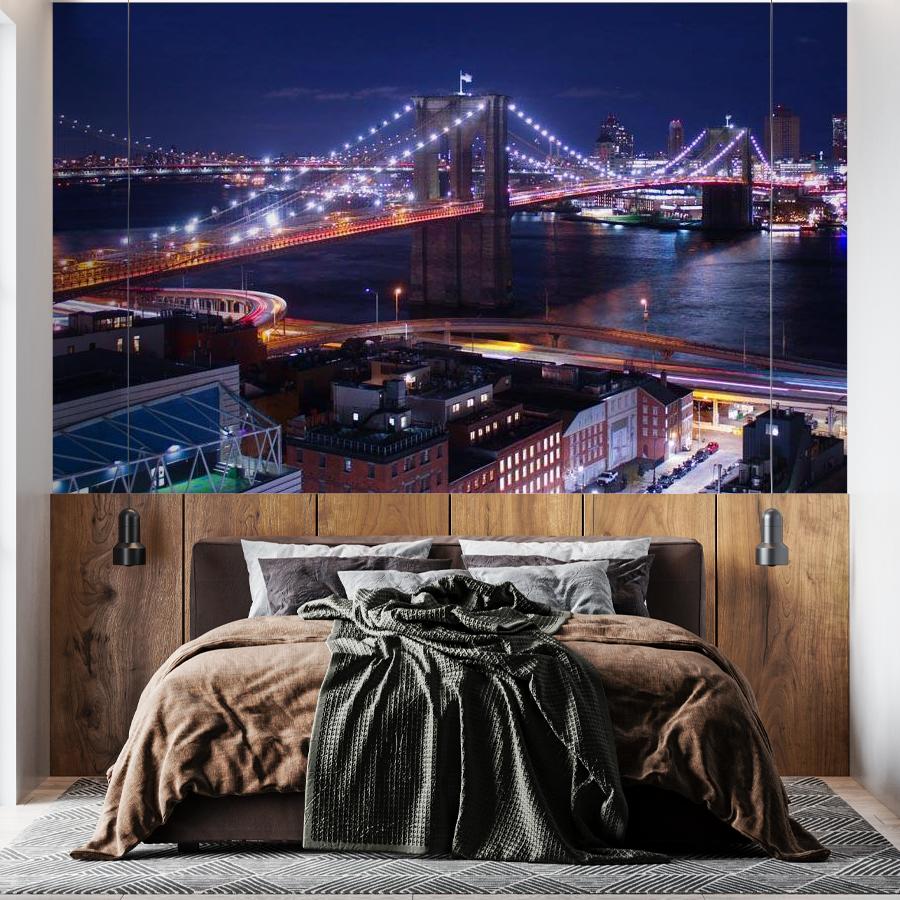 ночной бруклинский мост в синеве 9-848