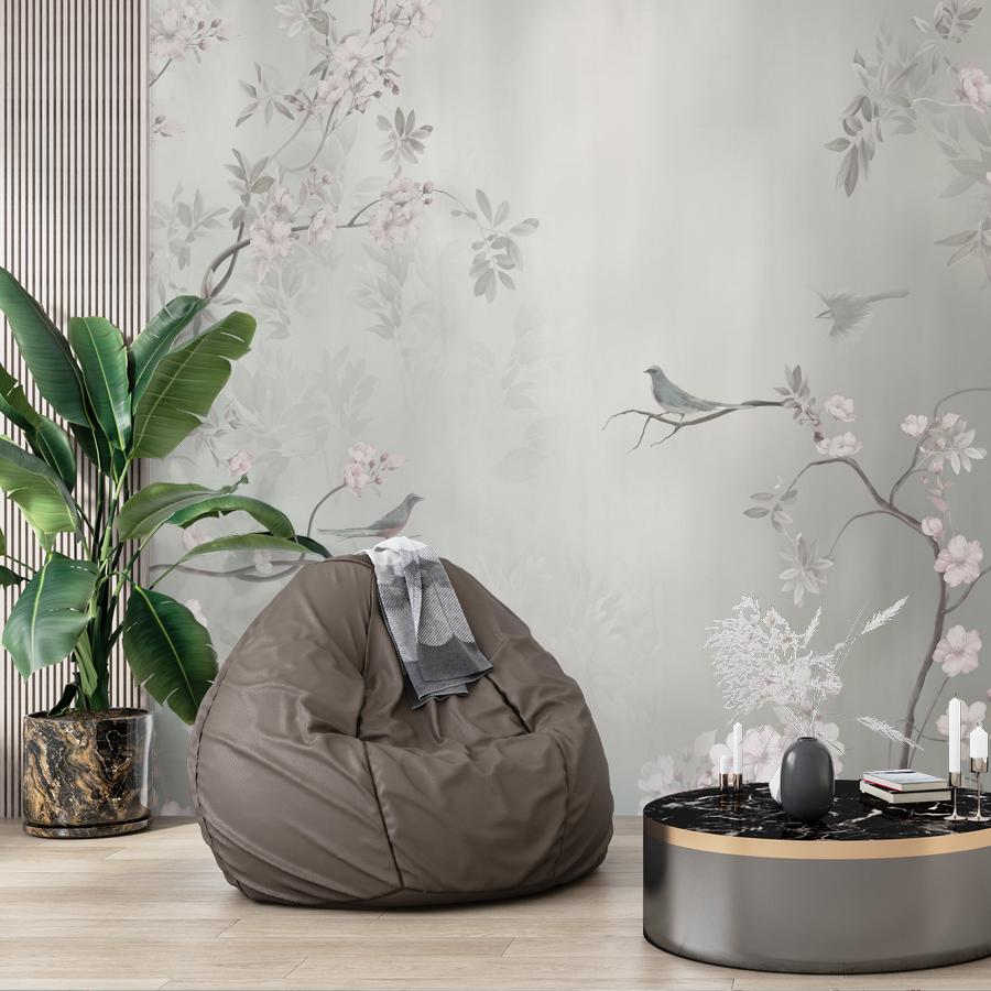 фотообои шинуазри на серебряном фоне 13-1088