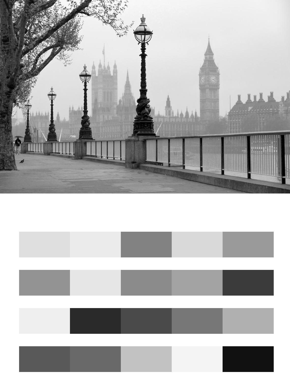 Лондон черно белая улица в дымке цвета