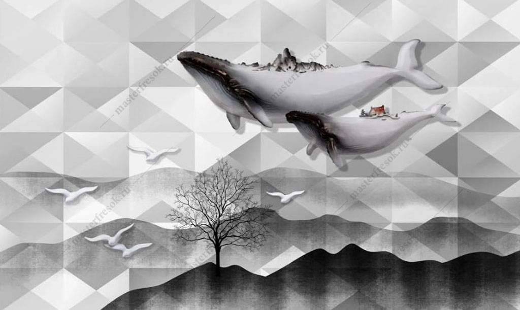 Фотообои Летающие киты