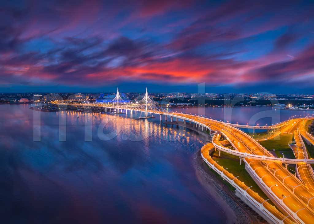 Фотообои Ночные огни на мосту в Санкт Петербурге