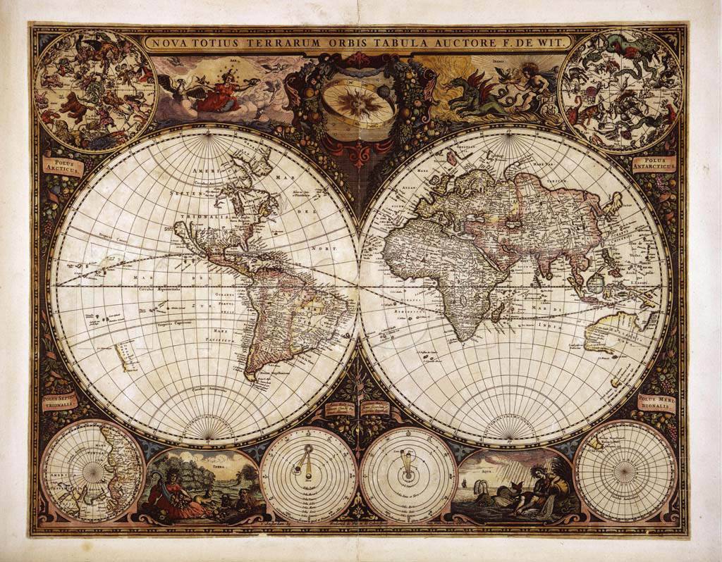 Фотообои Старая карта мира в коричневом цвете