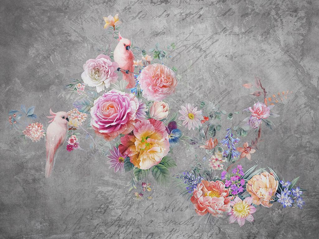 Фотообои Попугаи в цветах