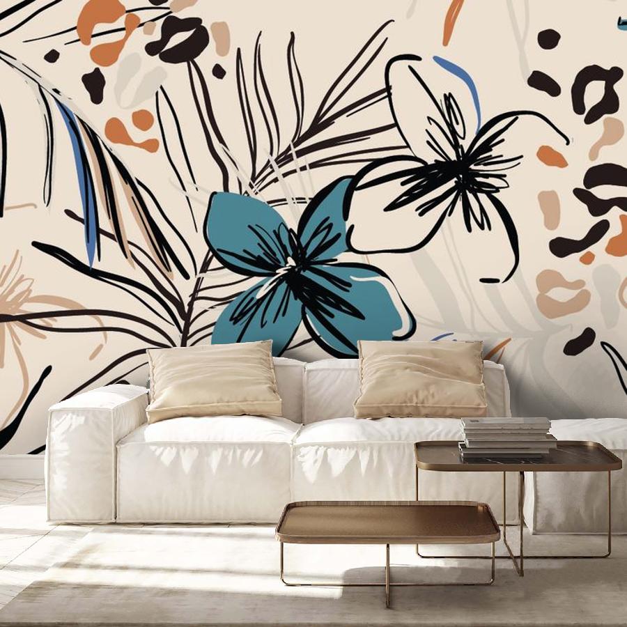 фотообои цветы на бежевом фоне 9-1120