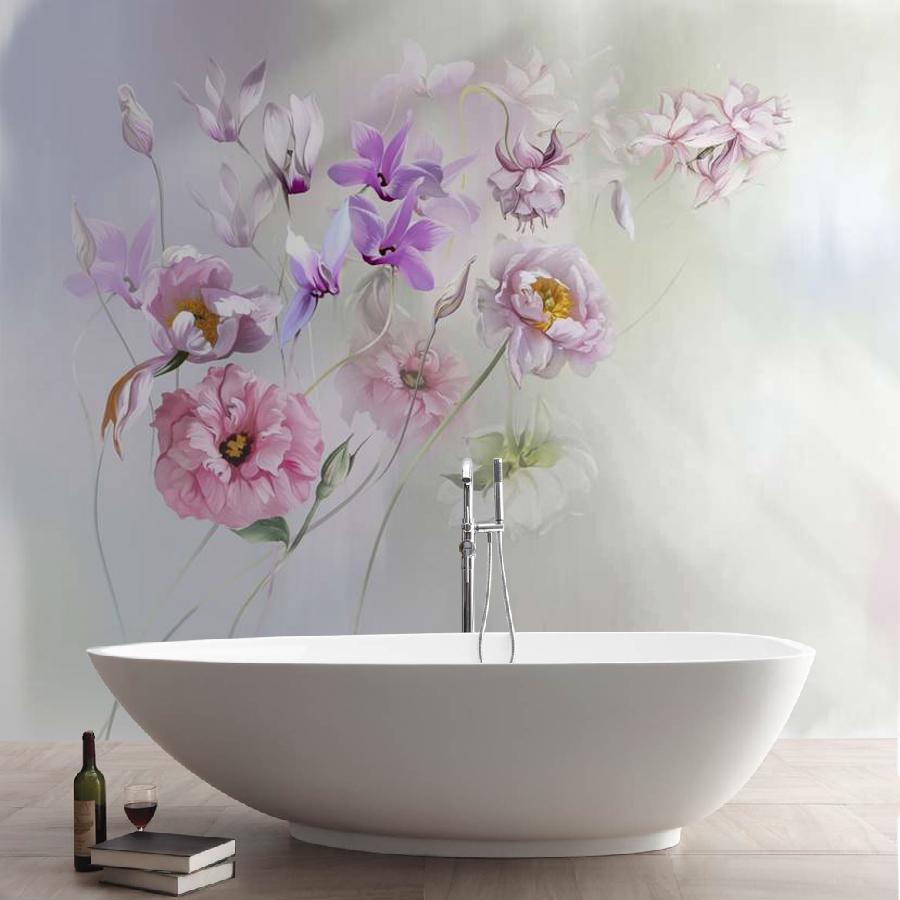 фотообои ирисы и пионы на нежном фоне 13-1004