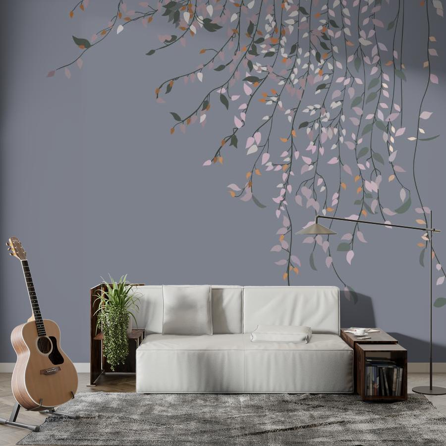 фотообои ветви с листьями на сером фоне 14-1093