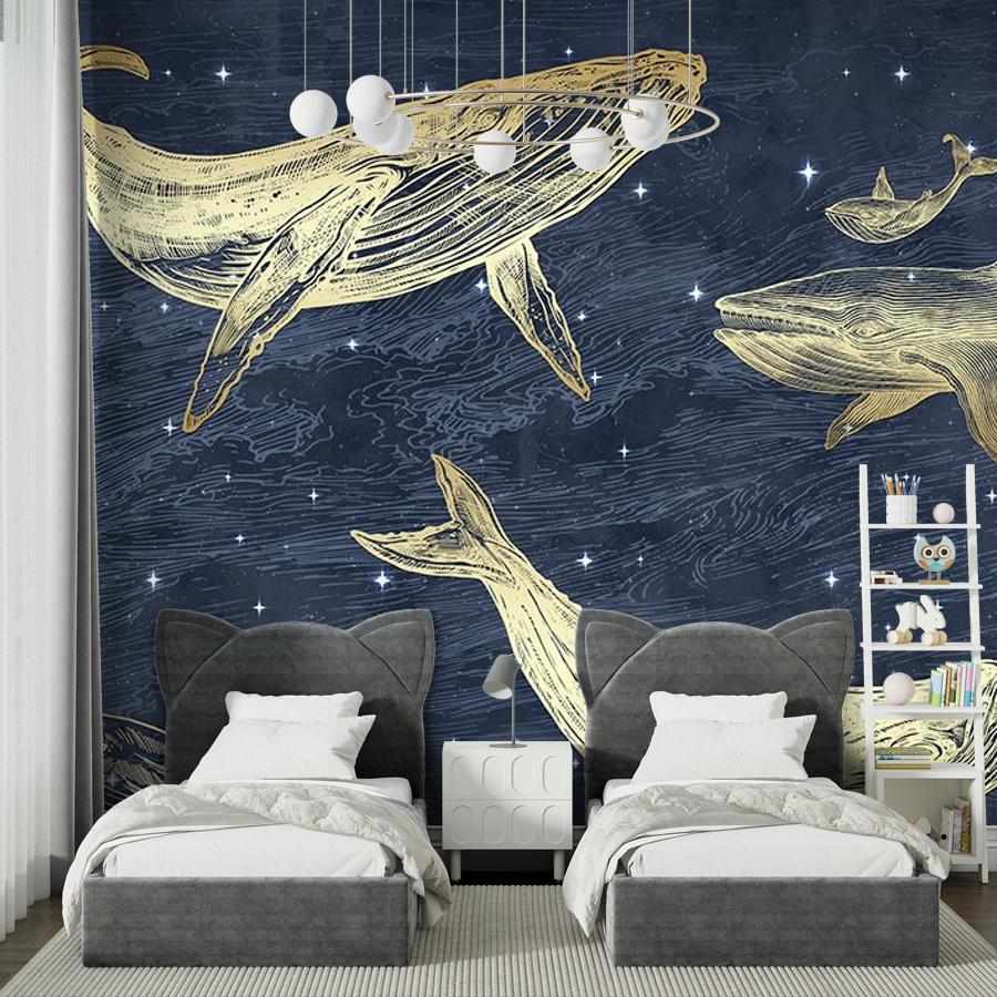 фотообои золотые киты на синем фоне 14-764 фотообои золотые киты на синем фоне 14-764