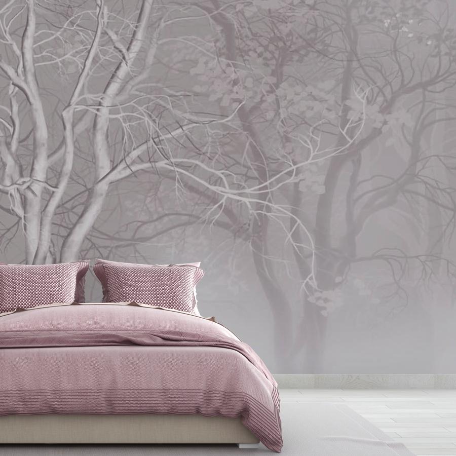 фотообои черно-белые деревья в тумане 13-361