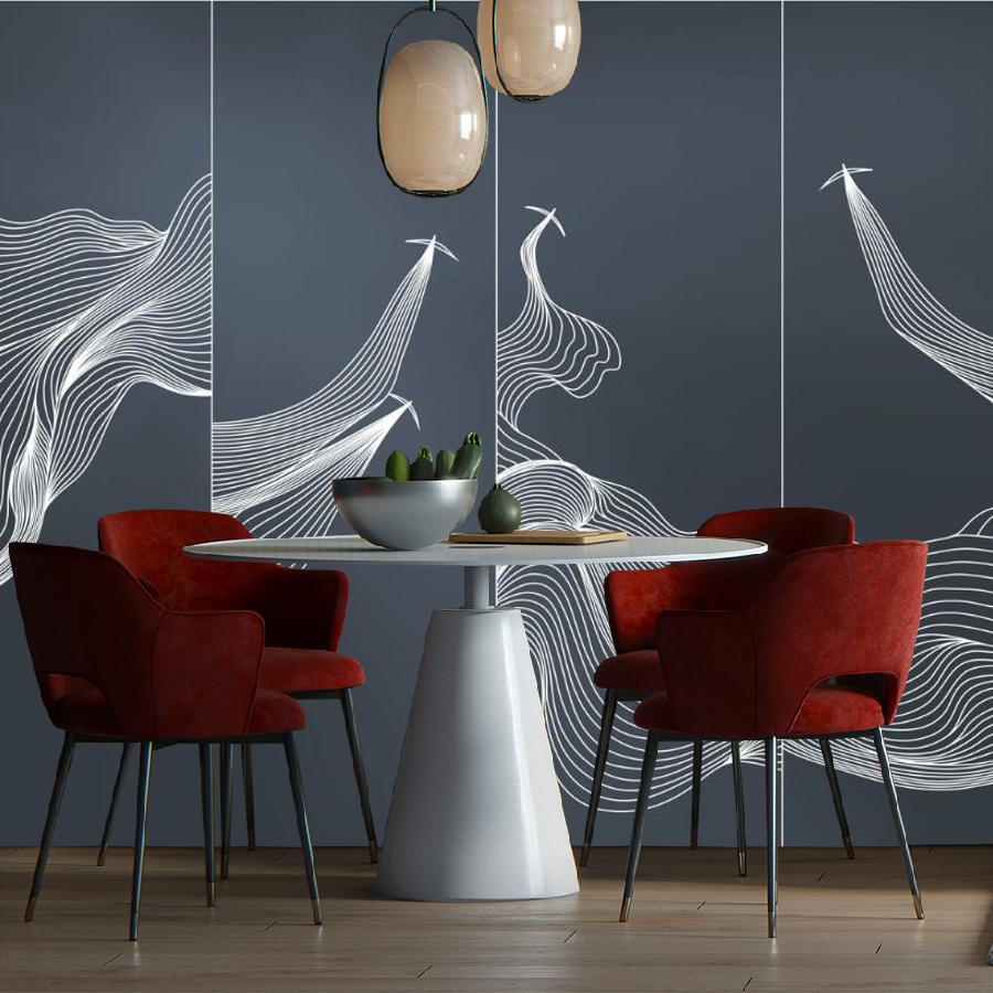 фотообои линии белые на синем 14-1135