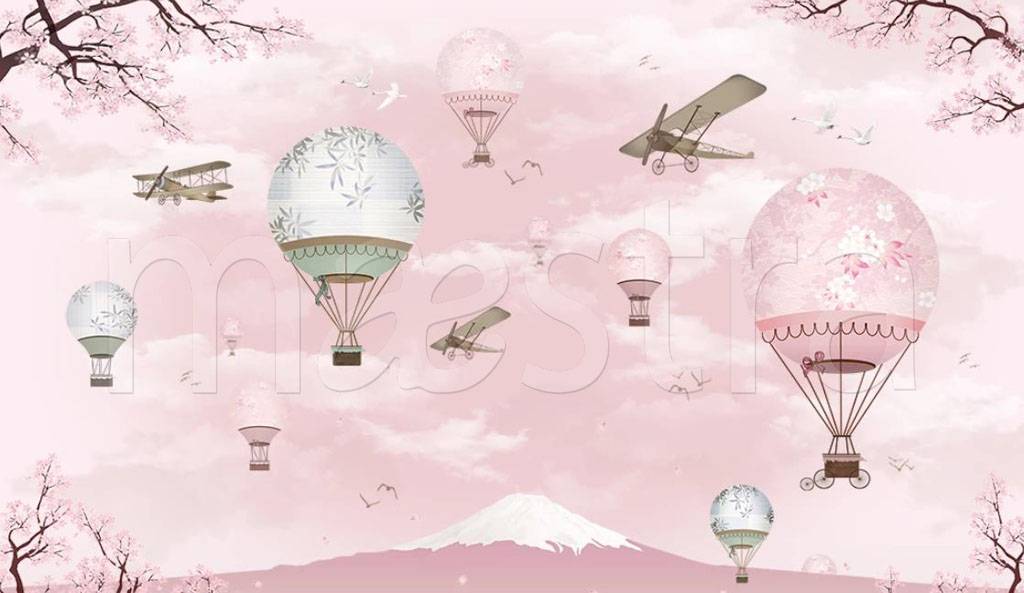 Фотообои Розовые воздушные шары на розовом фоне