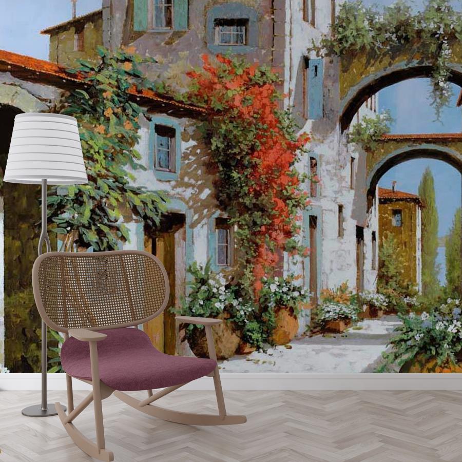 фотообои старинная белая улочка с арками 8-001