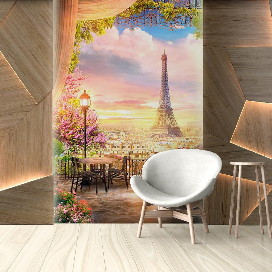 фотообои кафе в париже с видом на эйфелеву башню 9-761