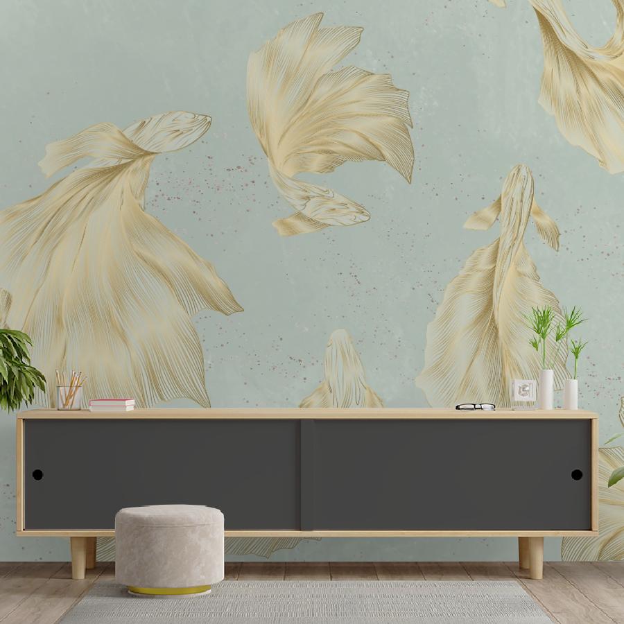 Фотообои и фотообои рыбки на зеленом фоне в детскую 14-1279