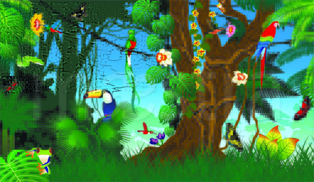 Фотообои Сказочный лес с попугаями
