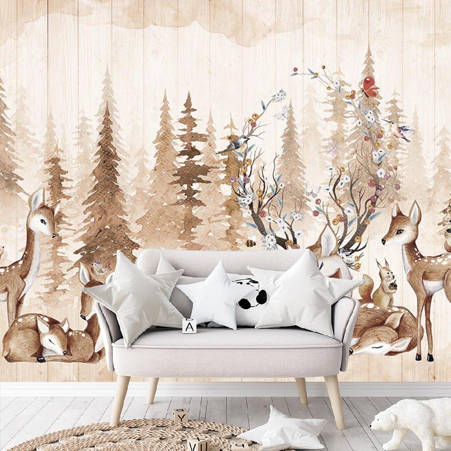 фотообои оленята на фоне леса 14-228 фотообои оленята на фоне леса 14-228
