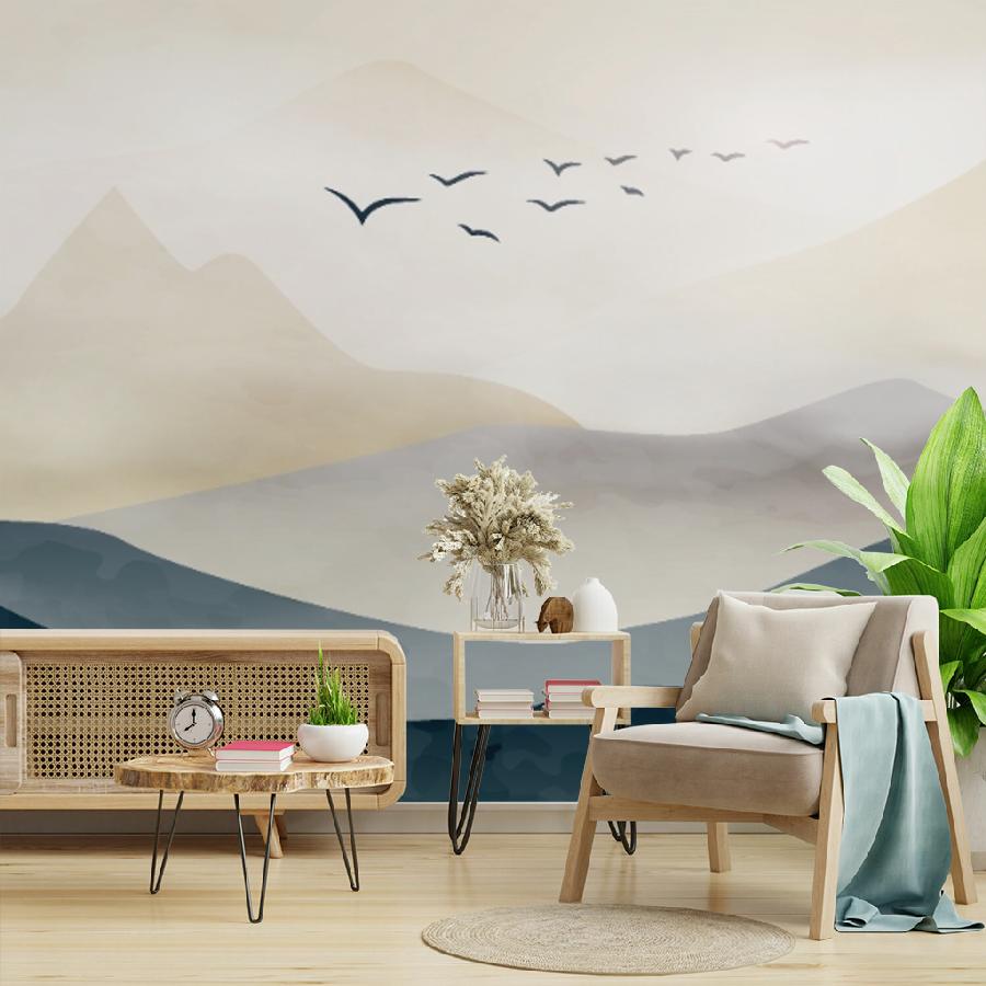 фотообои горы туманные и птицы 14-1194