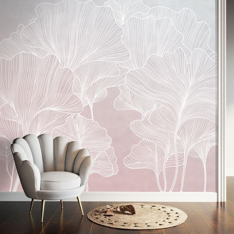фотообои гинкго листья на розовом градиенте 14-954