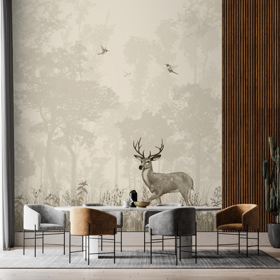 фотообои олененок в туманном лесу 14-281 фотообои олененок в туманном лесу 14-281