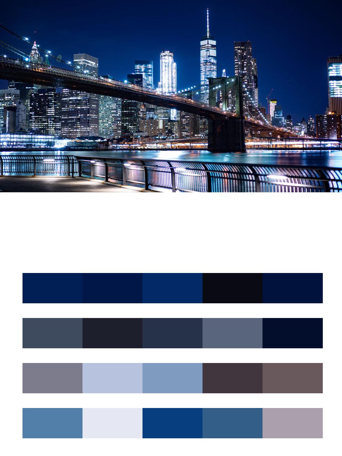 Набережная у вечернего Бруклинского моста цвета