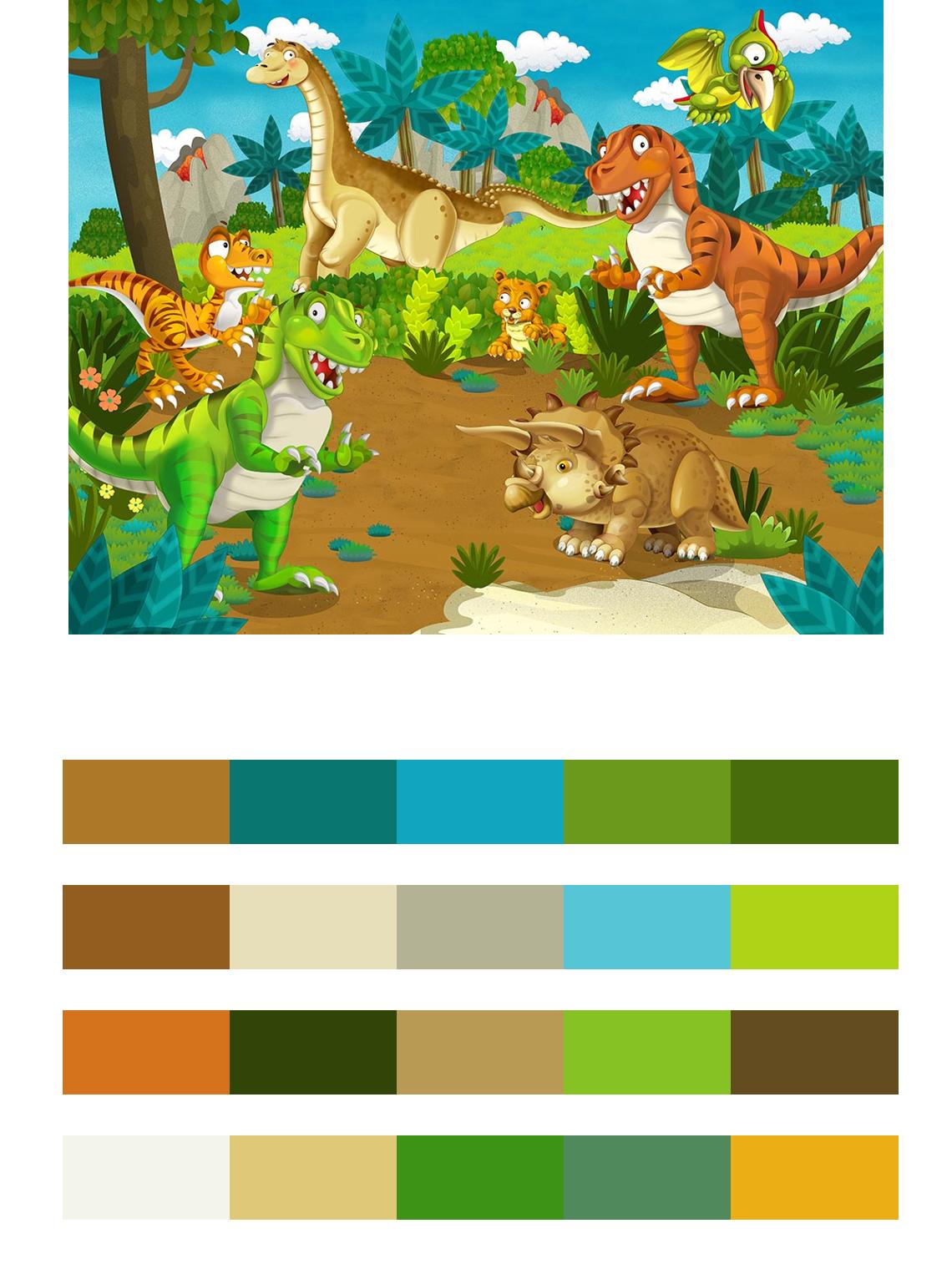 Динозавр в джунглях цвета