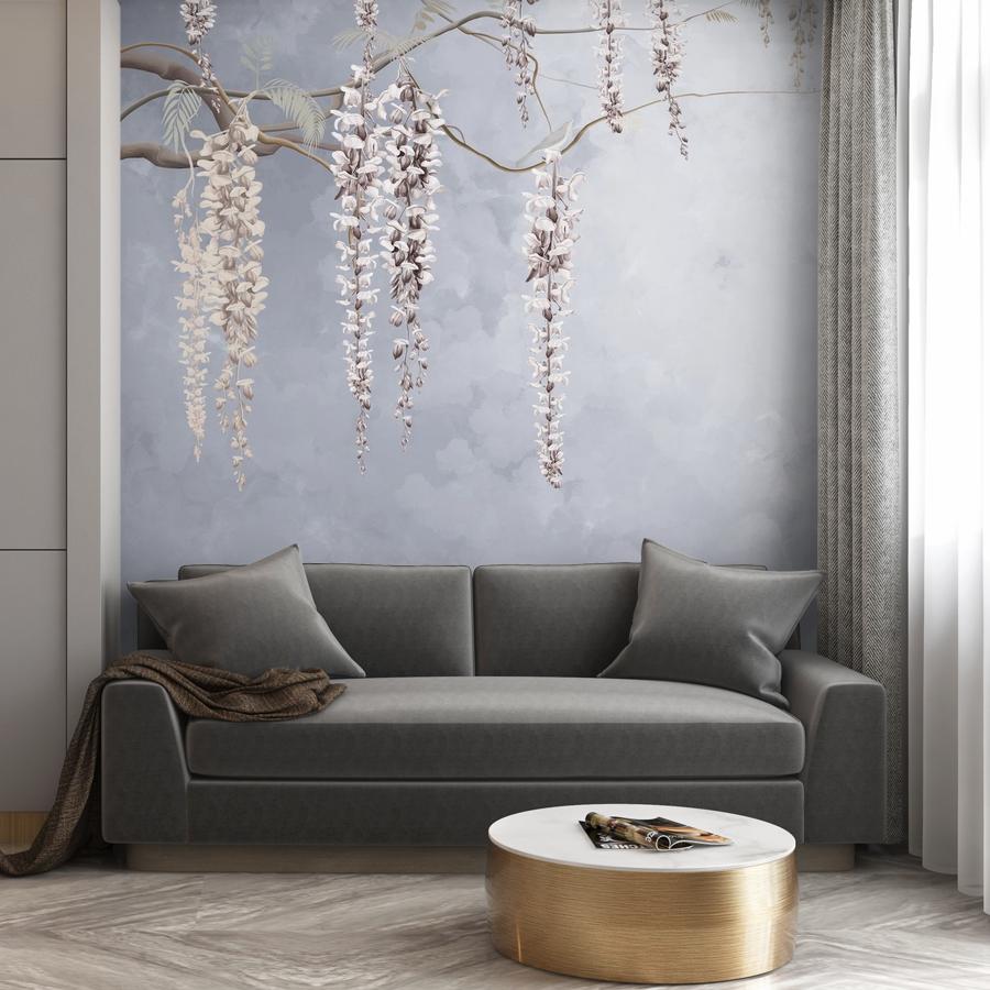 фотообои глициния на сером фоне 13-1121