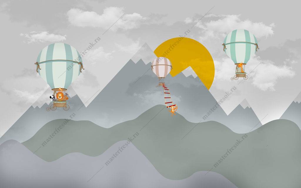 Фотообои Горы туманные с шарами