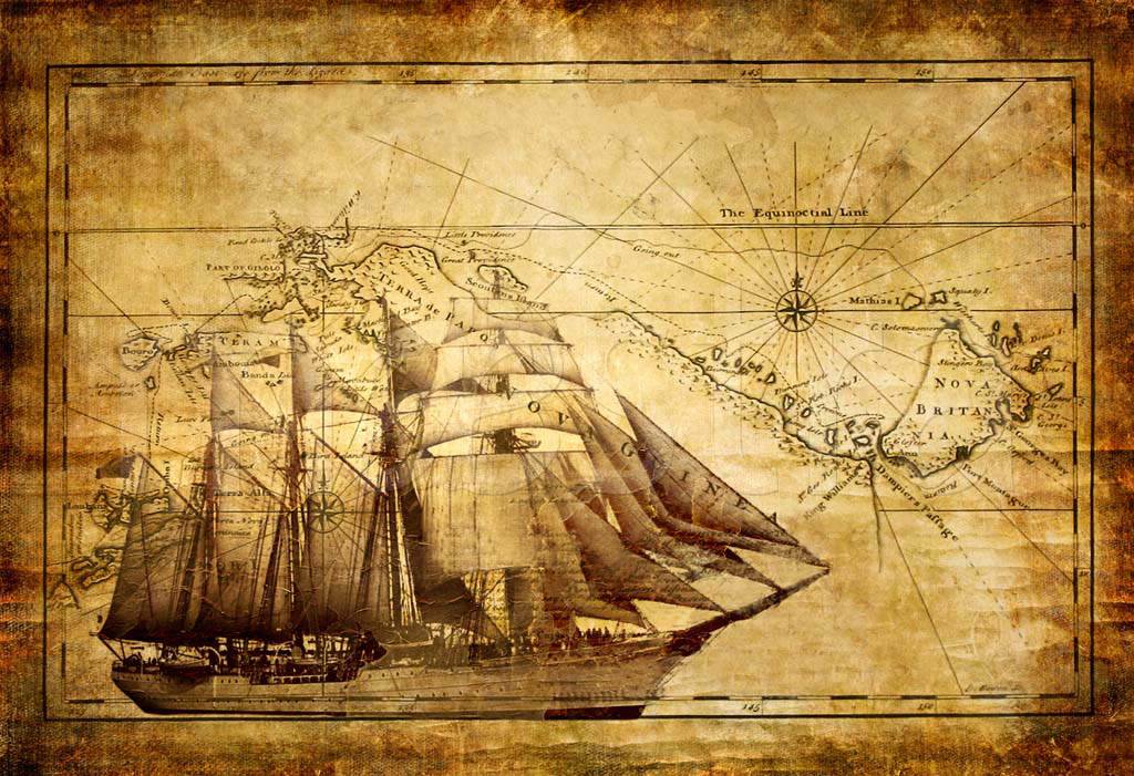 Фотообои Старинная карта с кораблем