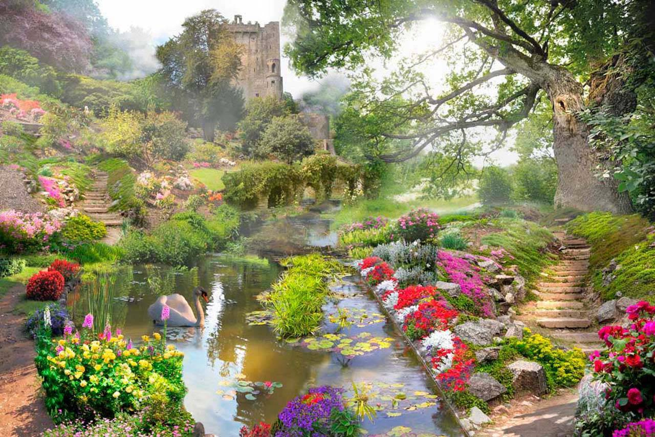 Фотообои С видом на цветущий парк и пруд