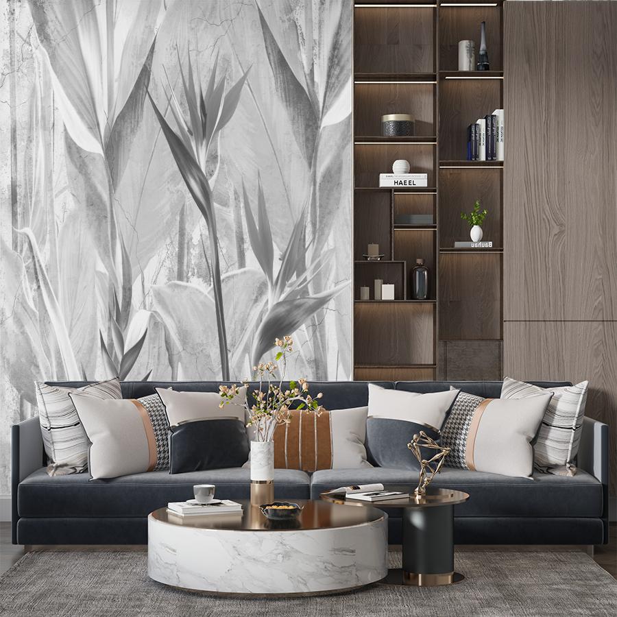 фотообои черно-белые тропические листья 10-959